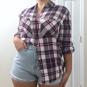 Express Women’s Boyfriend Plaid Button Shirt